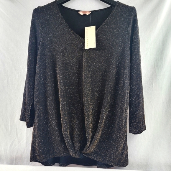 NWT Amana front knot gold sparkle top Size XL - Picture 1 of 4